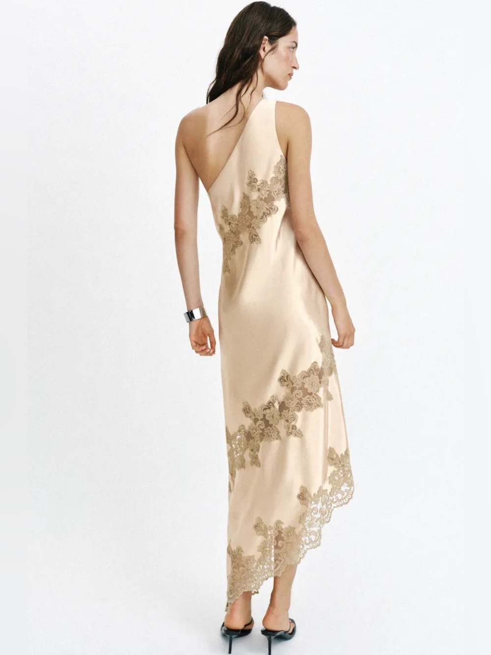 NWT Zara Woman Bloggers Fav ASYMMETRIC LINGERIE STYLE DRESS Lace Satin Size L